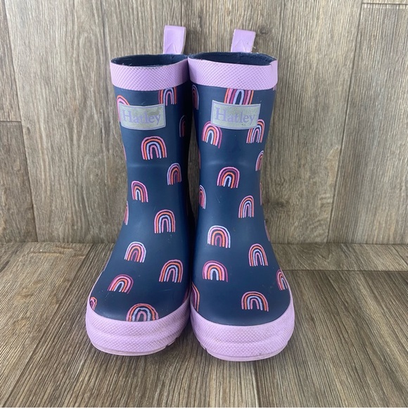 Hatley Rain Boots Girls Sz 8 Blue Purple Rainbow Waterproof Pull On Tall Toddler - Picture 2 of 8